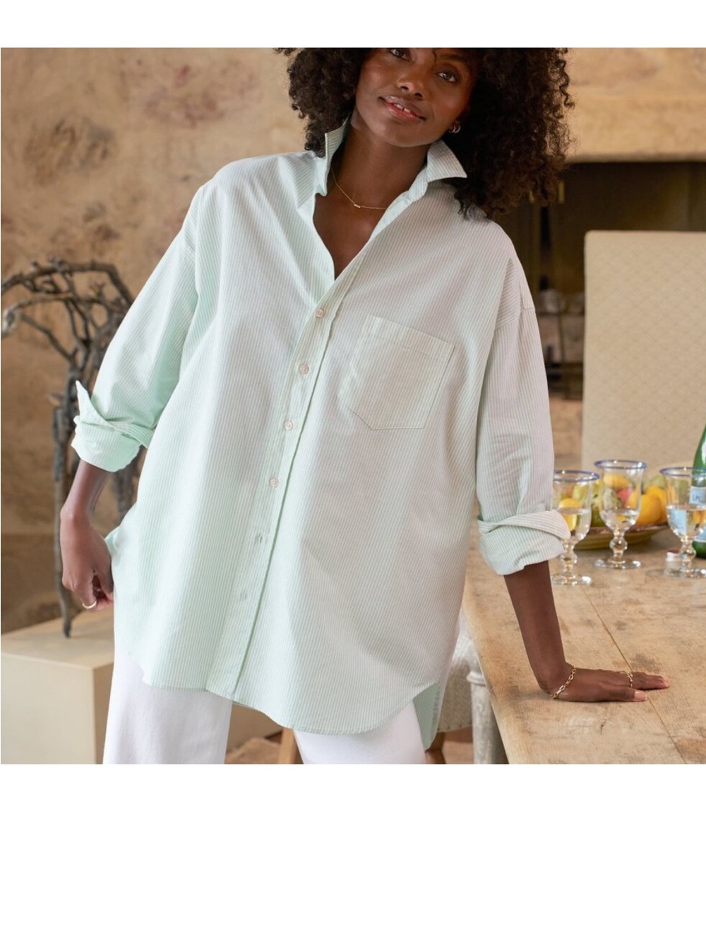Frank & Eileen Green Pinstripe women’s oversized Button-Down Shirt